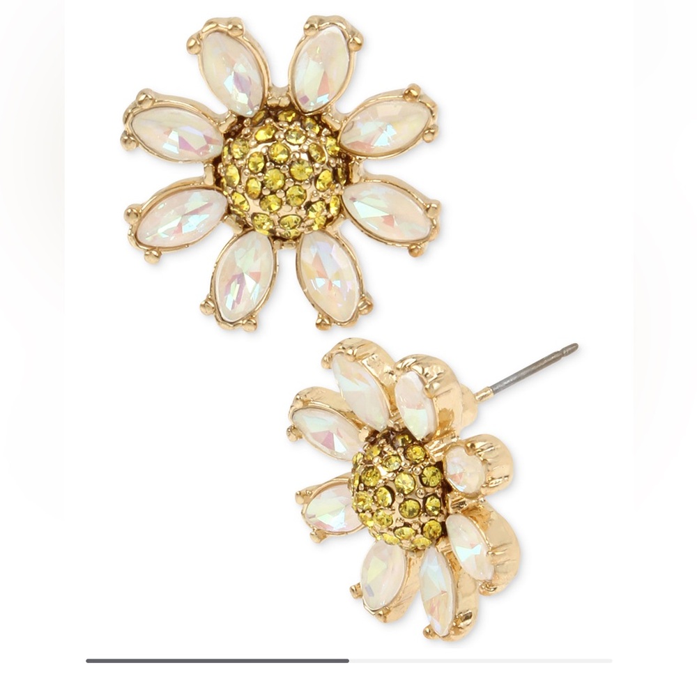 Betsey Johnson Gold-Tone Crystal Daisy Stud Earrings